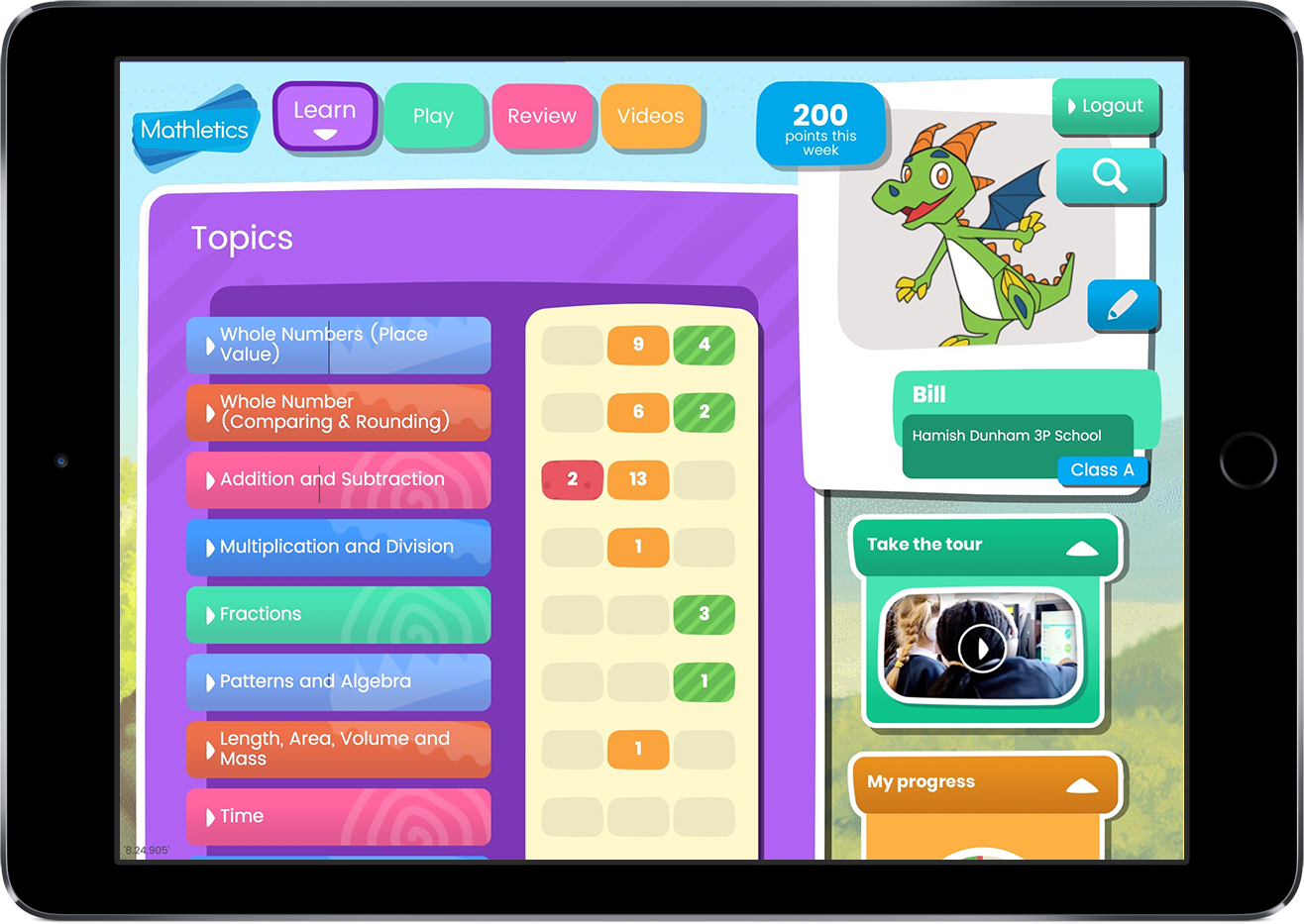 New Mathletics Student Console