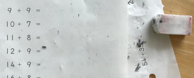 mathematics homework with errors and eraser