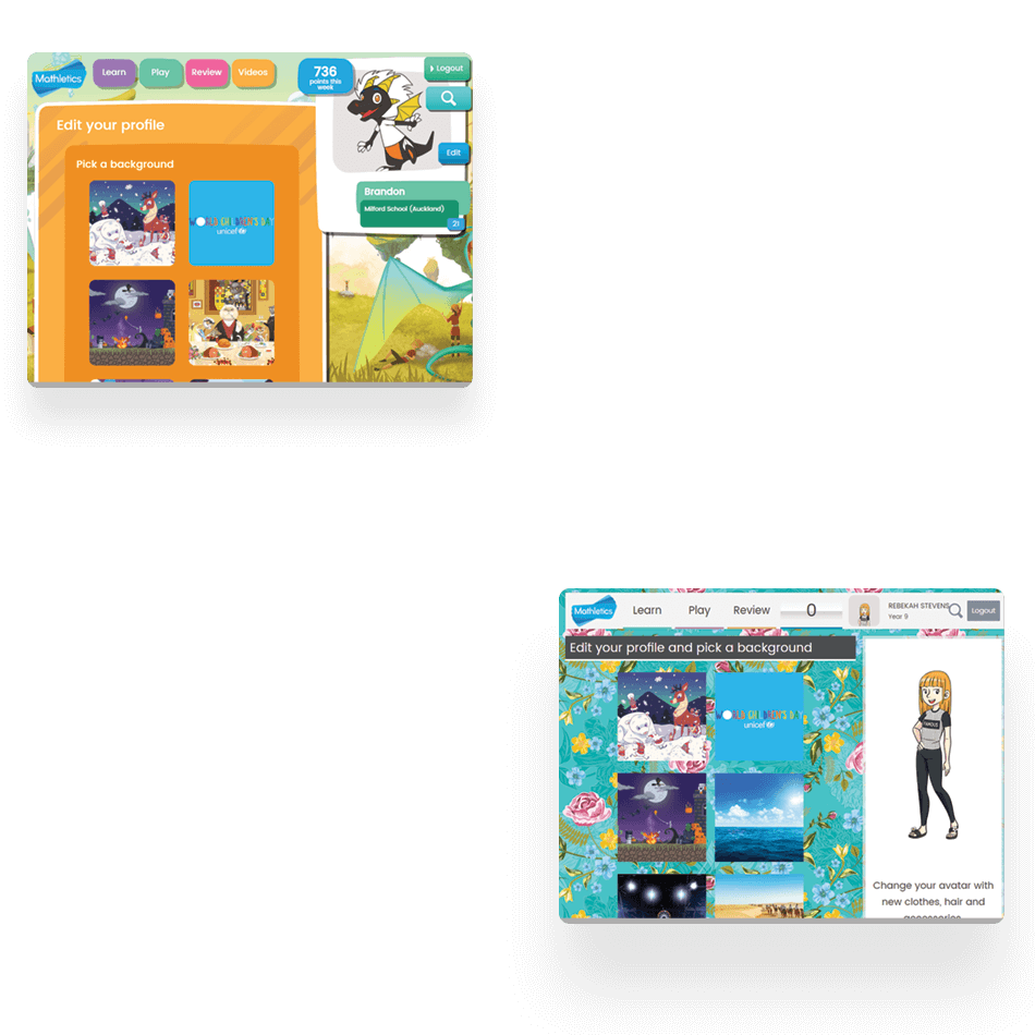 Mathletics Product Interface – Student Consoles